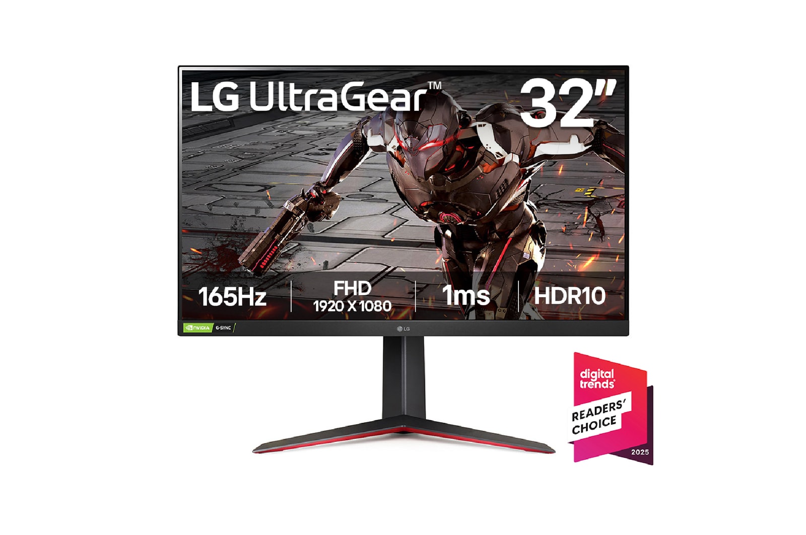 Vista frontal de Monitor Gamer 32 Pulgadas FHD LG UltraGear 165Hz 1Ms y AMD FreeSynC 32GN55R-B